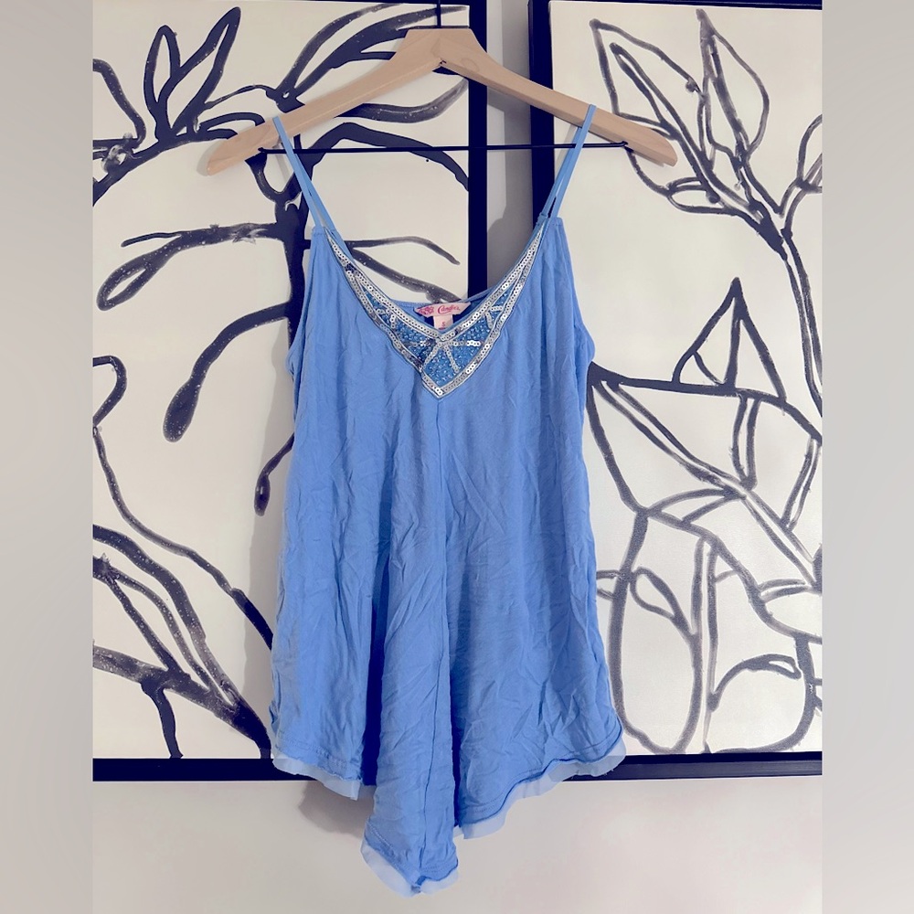 Y2K Candie’s Sequin Handkerchief Cami Tank Lavender Periwinkle Sz Small